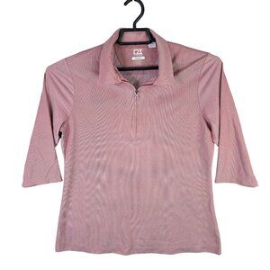 Womens Cutter & Buck CB DryTec Red Polo Shirt 100% Polyester 3/4 Sleeve Size L